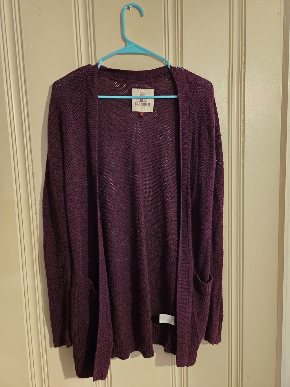 Cozy Open-Front Knit Purple Cardigan Sweater